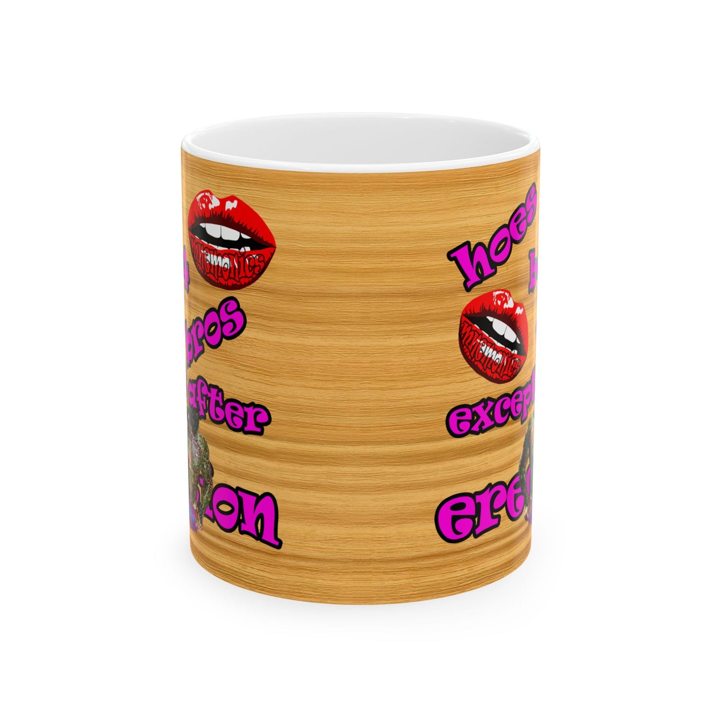 hoes b4 bros - White Mug (butterscotch wood finish)