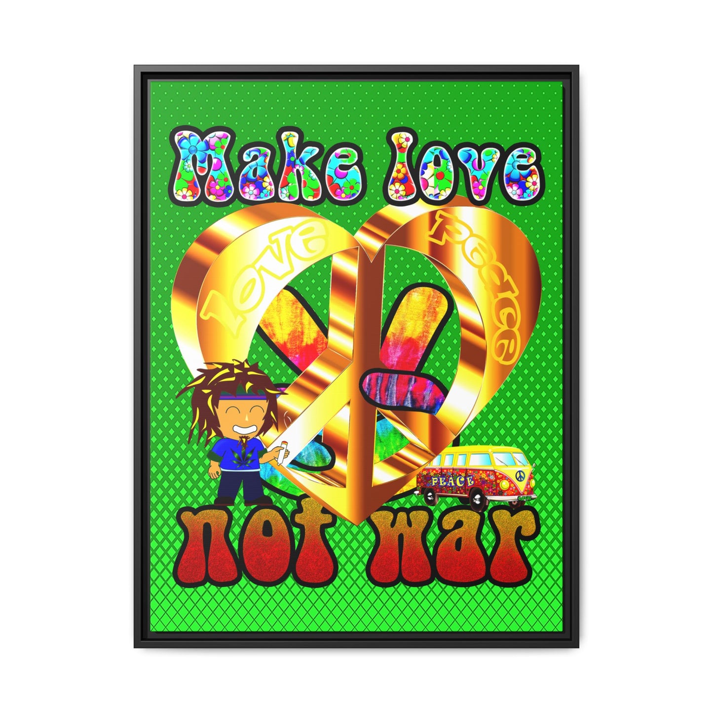 love peace - framed canvas art (logo green)
