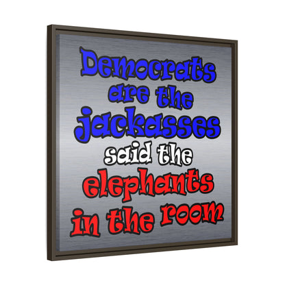 donkeys and elephants - framed canvas art (brushed nickel)