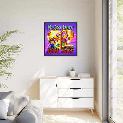 love peace - framed canvas art (purple-pink wave)