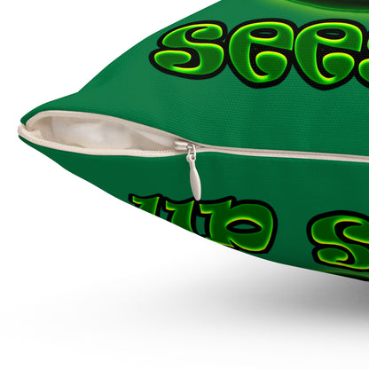 green monster - Spun Polyester Square Pillow - (dark green)