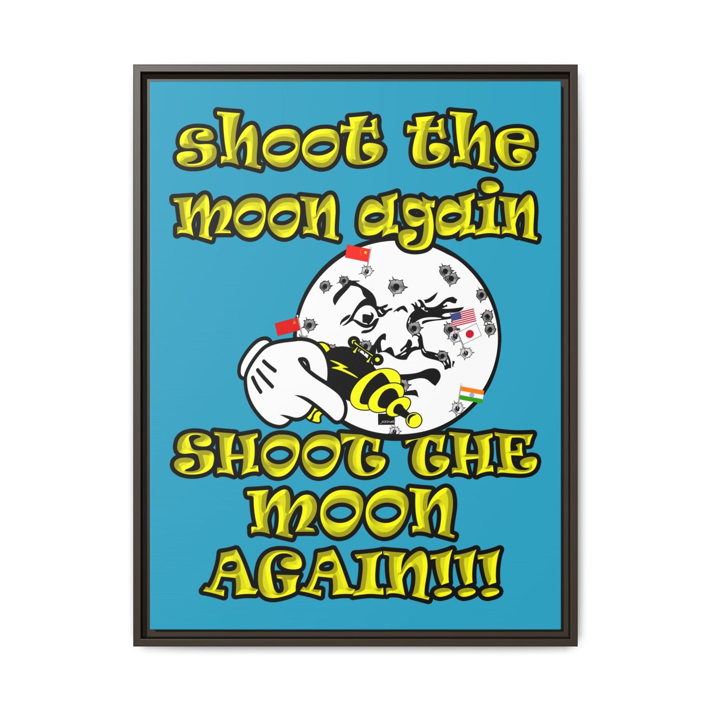shoot the moon again - framed canvas art (turquoise)