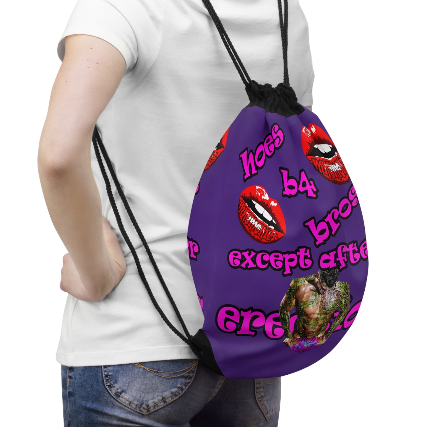 hoes b4 bros - Drawstring Bag (purple)