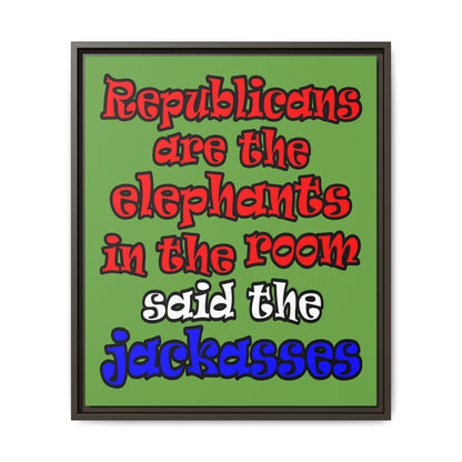 donkeys and elephants - framed canvas art (green)