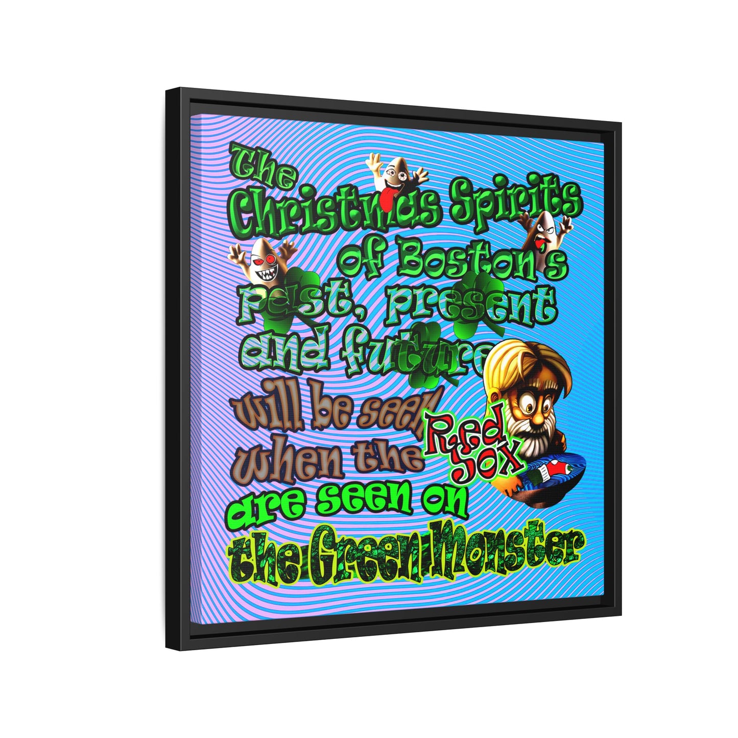 christmas spirits of boston - framed canvas art (light blue-purple wave)