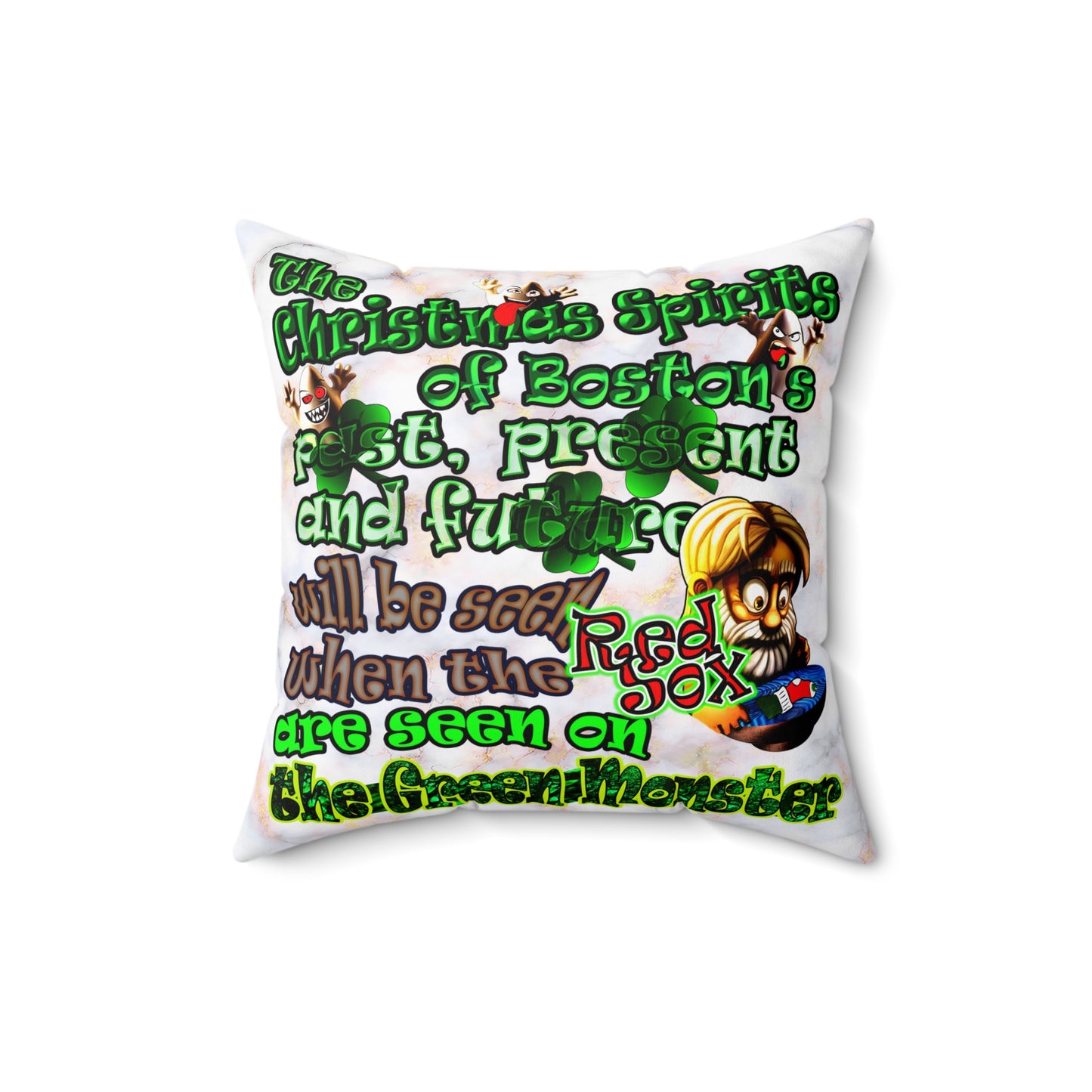 christmas spirits of boston - Spun Polyester Square Pillow - (white marble)