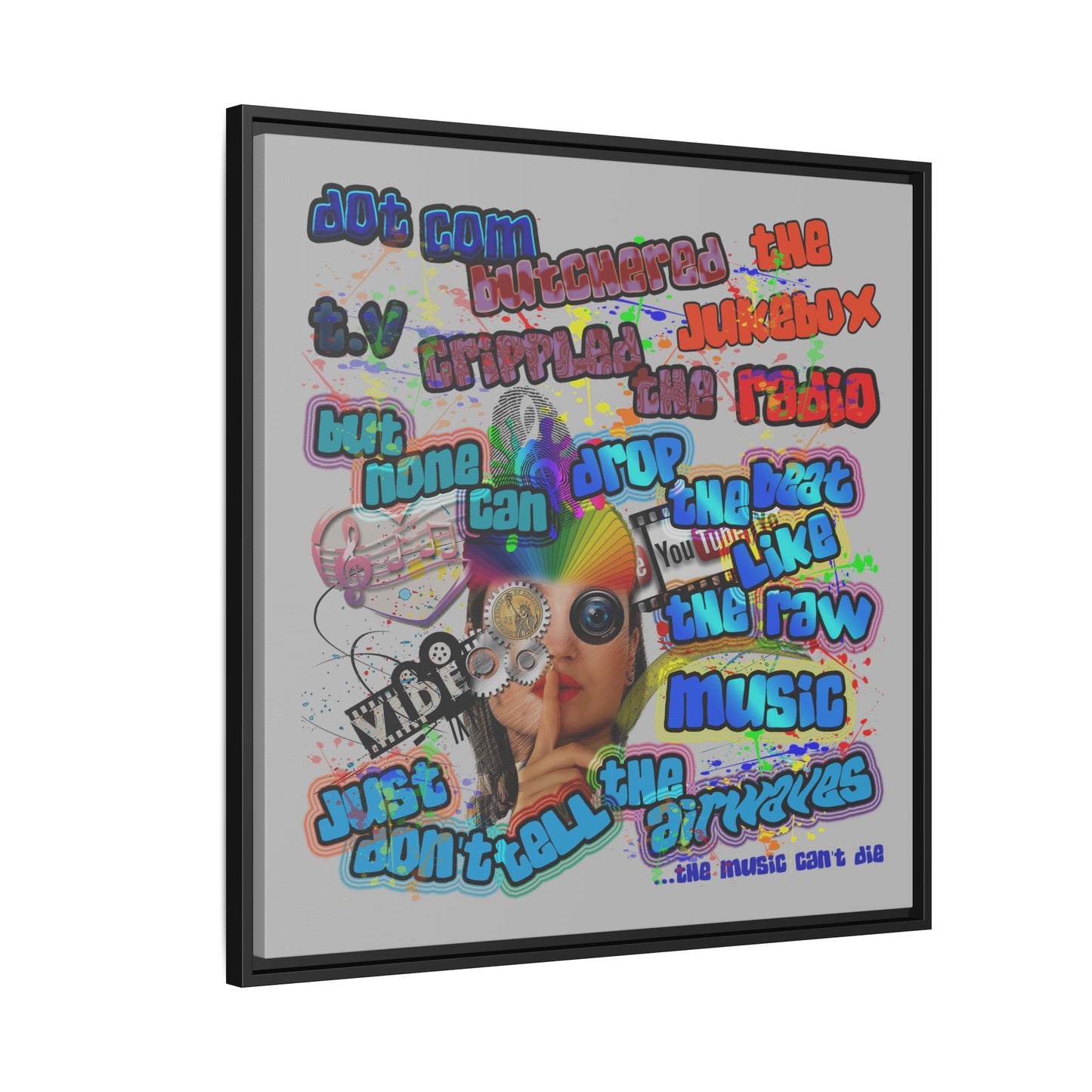 drop the beat - framed canvas art (light grey)