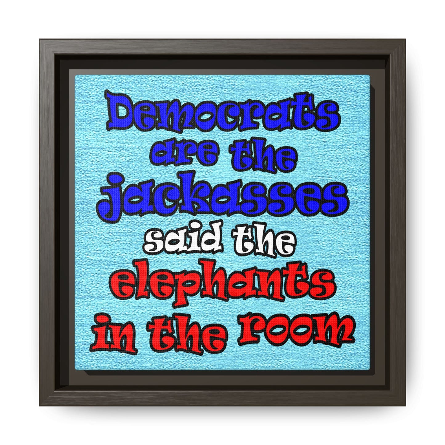 donkeys and elephants - framed canvas art (faded blue)