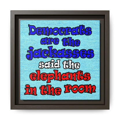 donkeys and elephants - framed canvas art (faded blue)
