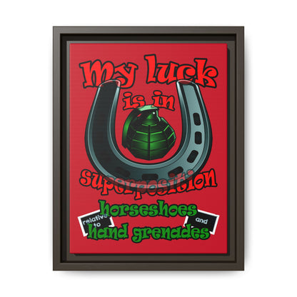 my luck - framed canvas art (dark red)