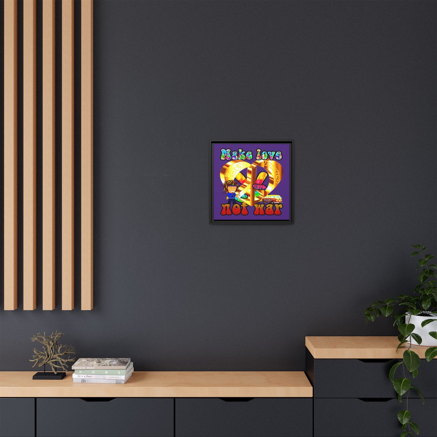 love peace - framed canvas art (purple)