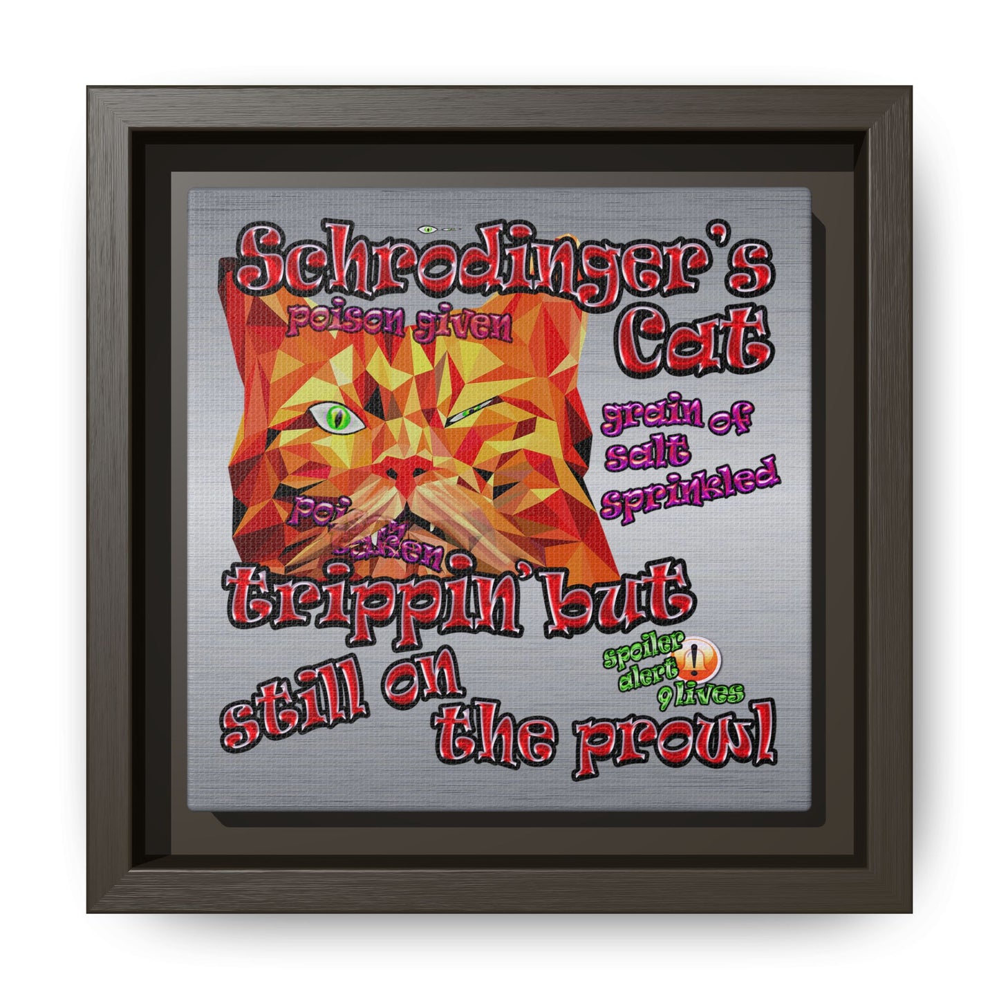 schrodinger's cat - framed canvas art (brushed nickel)