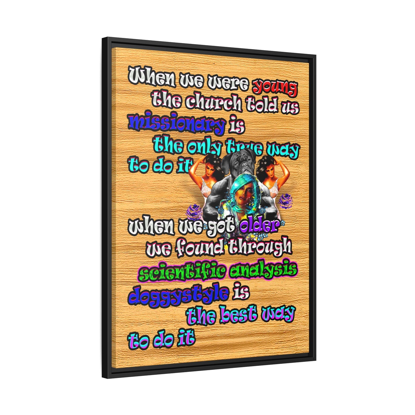 doggystyle - framed canvas art (butterscotch wood finish)