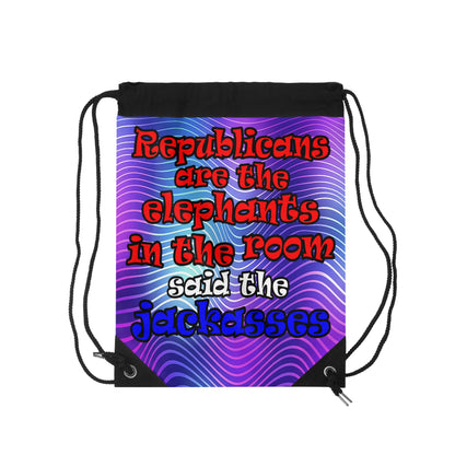 donkeys and elephants - Drawstring Bag (purple wave)