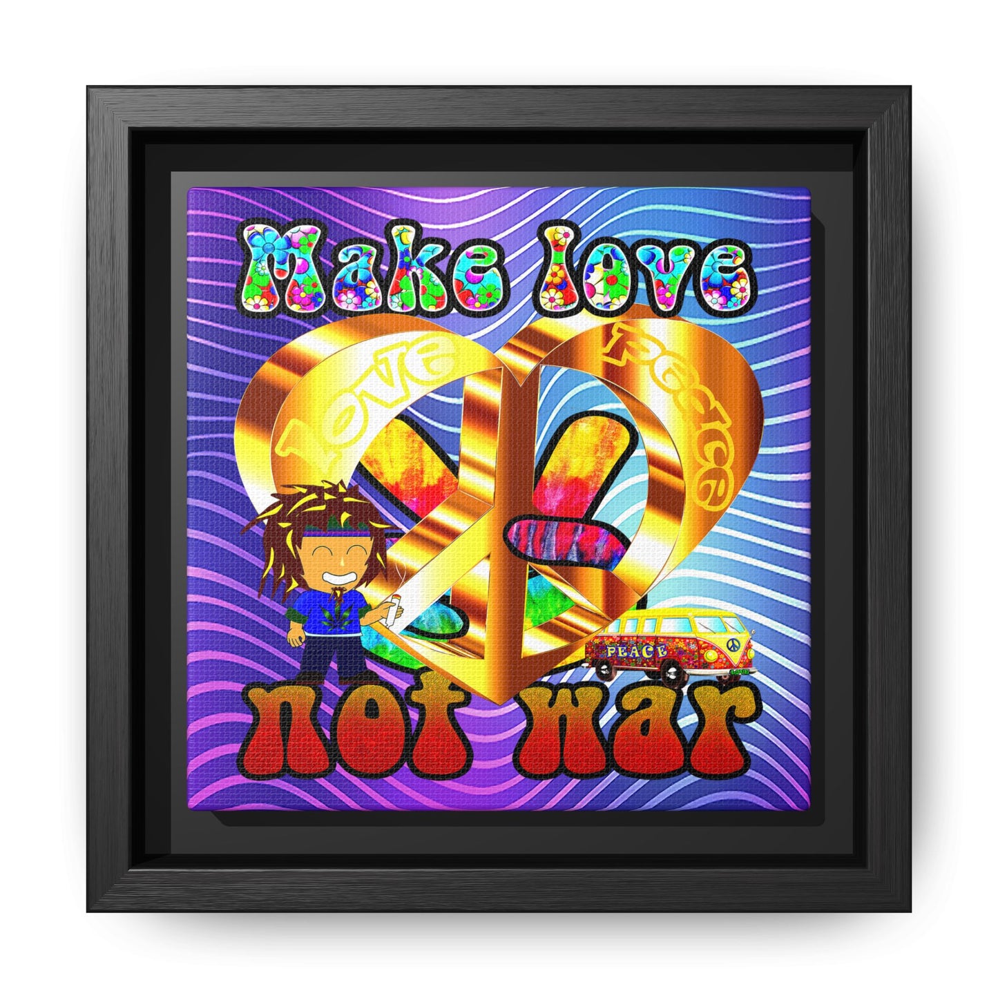 love peace - framed canvas art (purple wave)