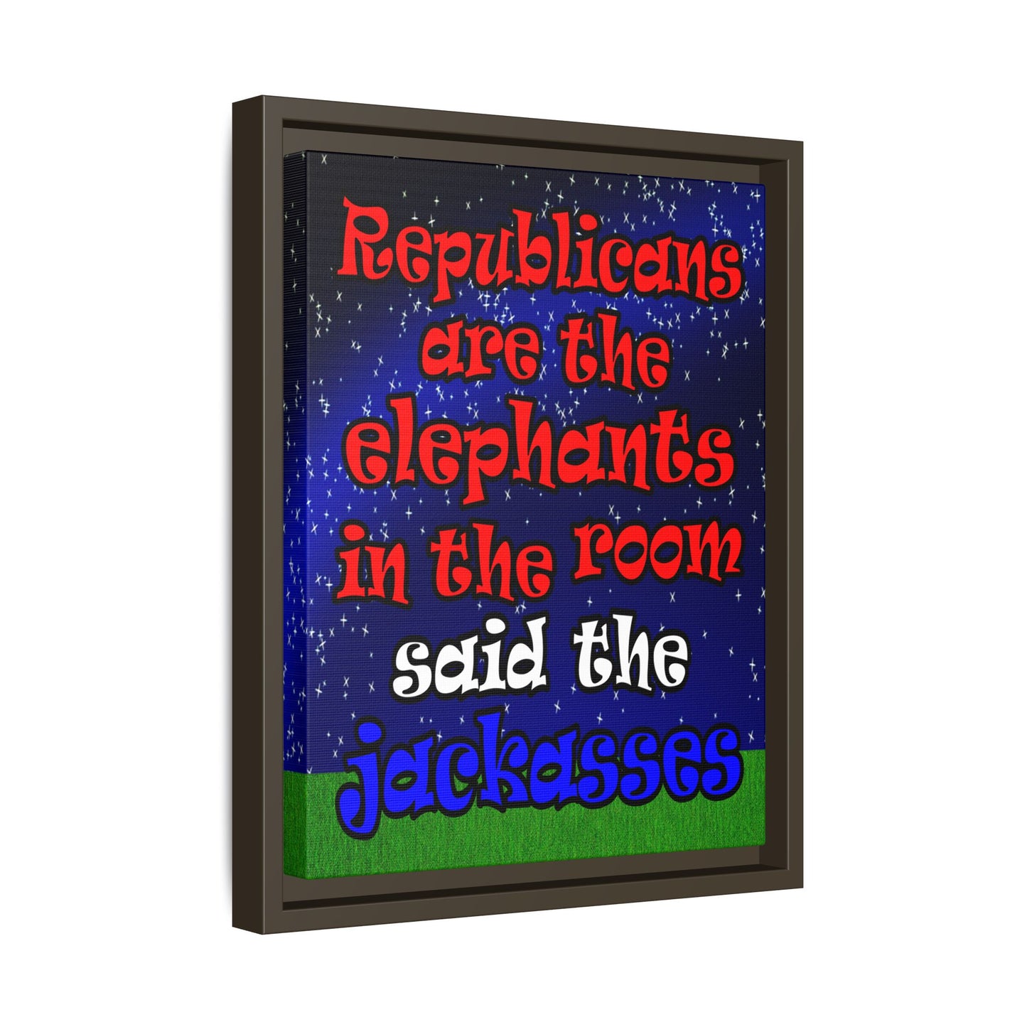 donkeys and elephants - framed canvas art ('snoops' background)