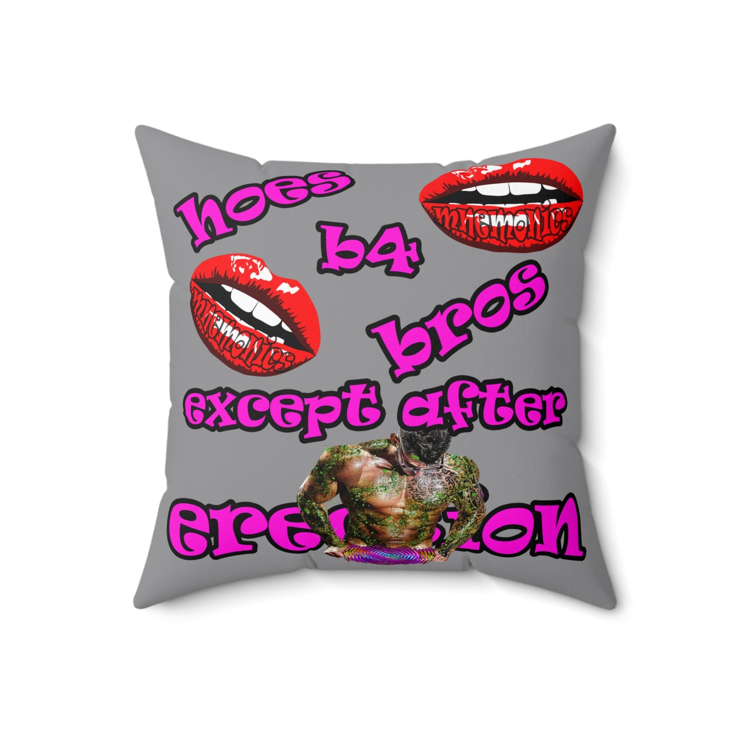 hoes b4 bros - Spun Polyester Square Pillow - (grey)