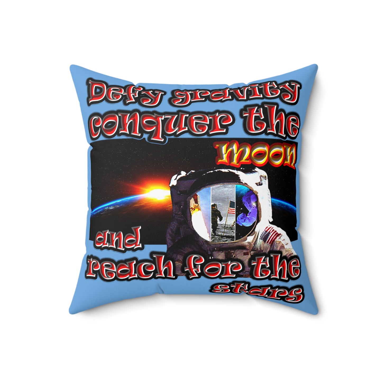 defy conquer reach - Spun Polyester Square Pillow - (light blue)