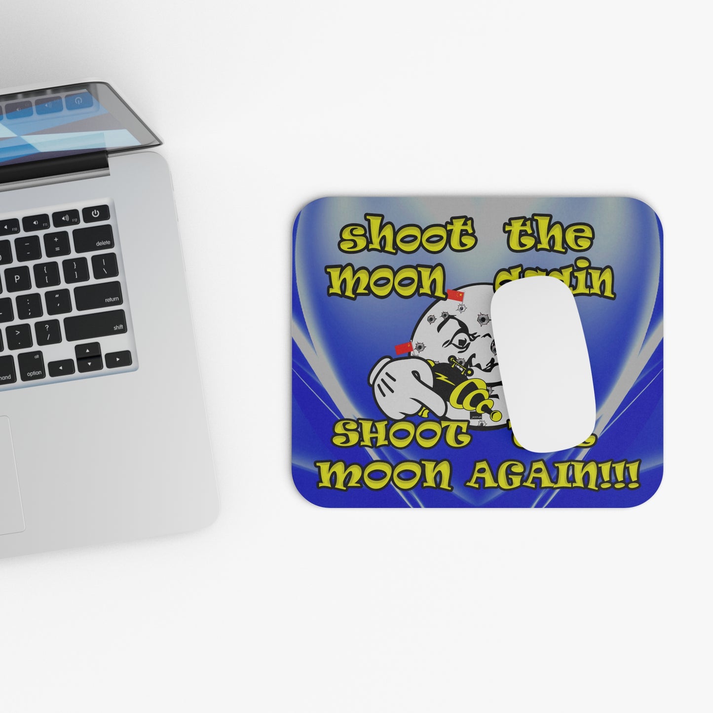 shoot the moon again - Mouse Pad (Rectangle) (blue-white wave)