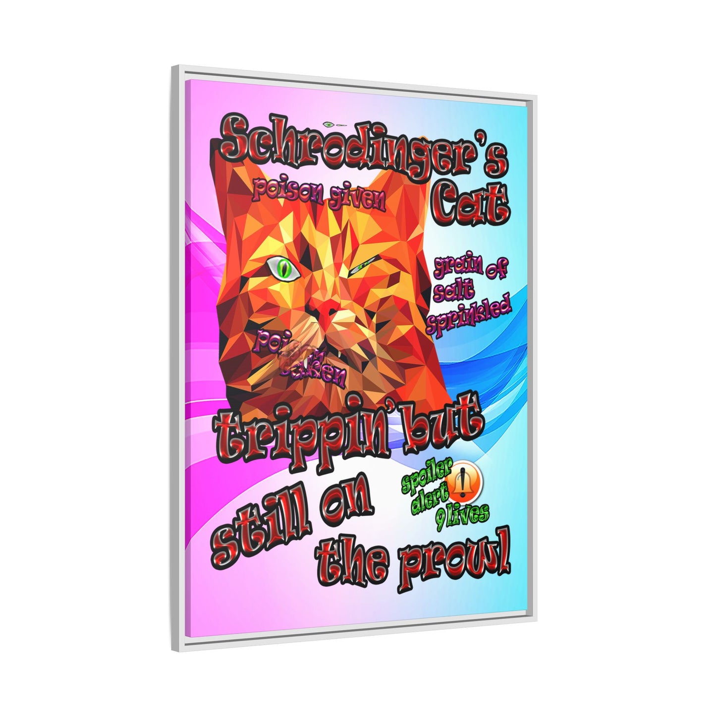schrodinger's cat - framed canvas art (light blue-pink wave)