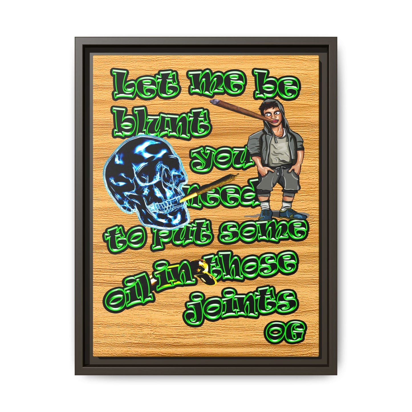 og - framed canvas art (butterscotch wood finish)