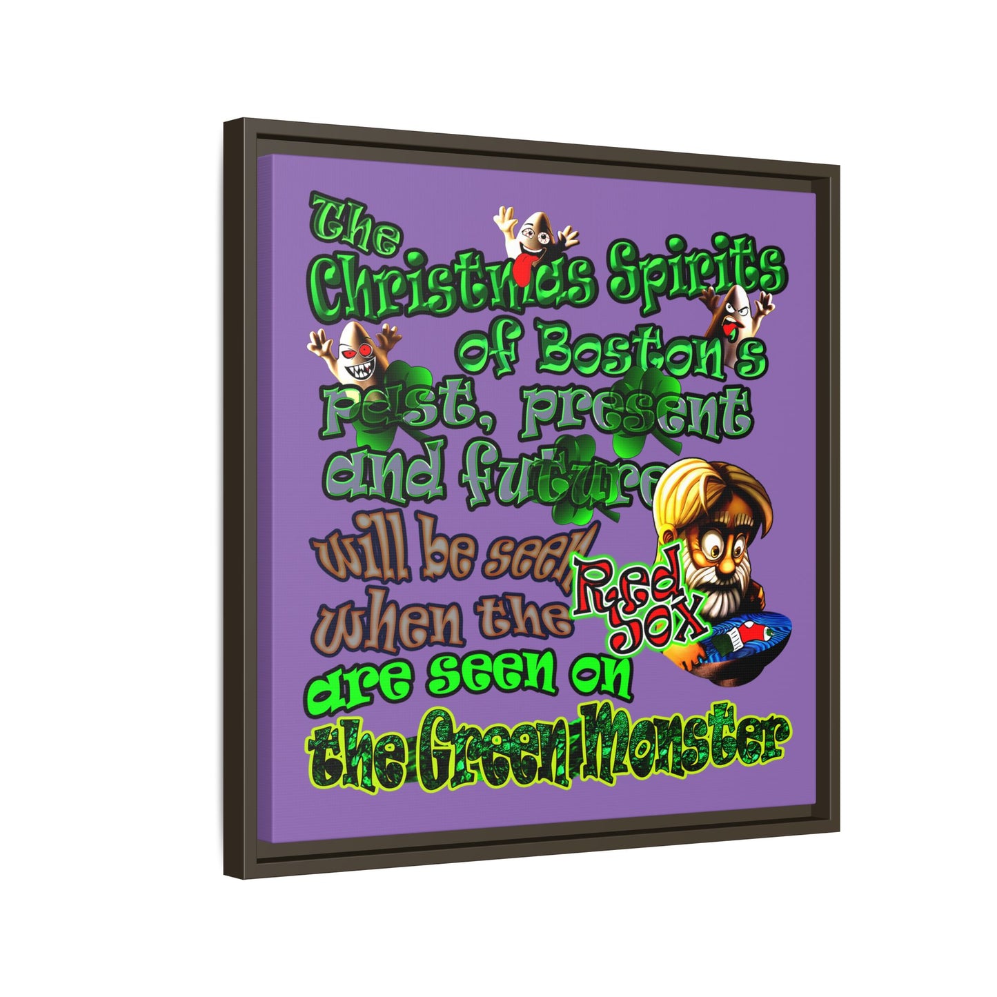 christmas spirits of boston - framed canvas art (light purple)