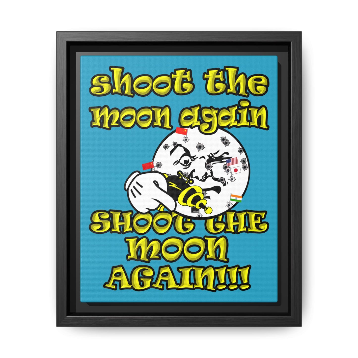 shoot the moon again - framed canvas art (turquoise)