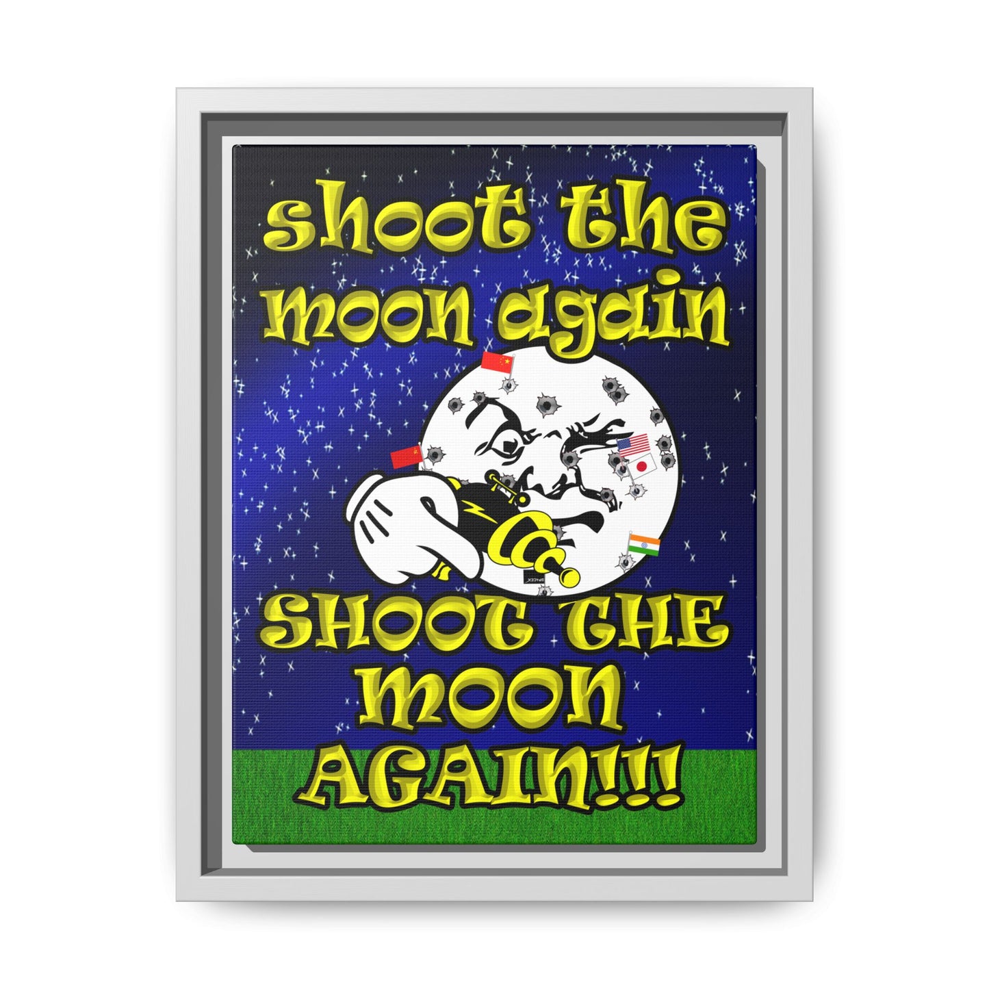 shoot the moon again - framed canvas art ('snoops' background)