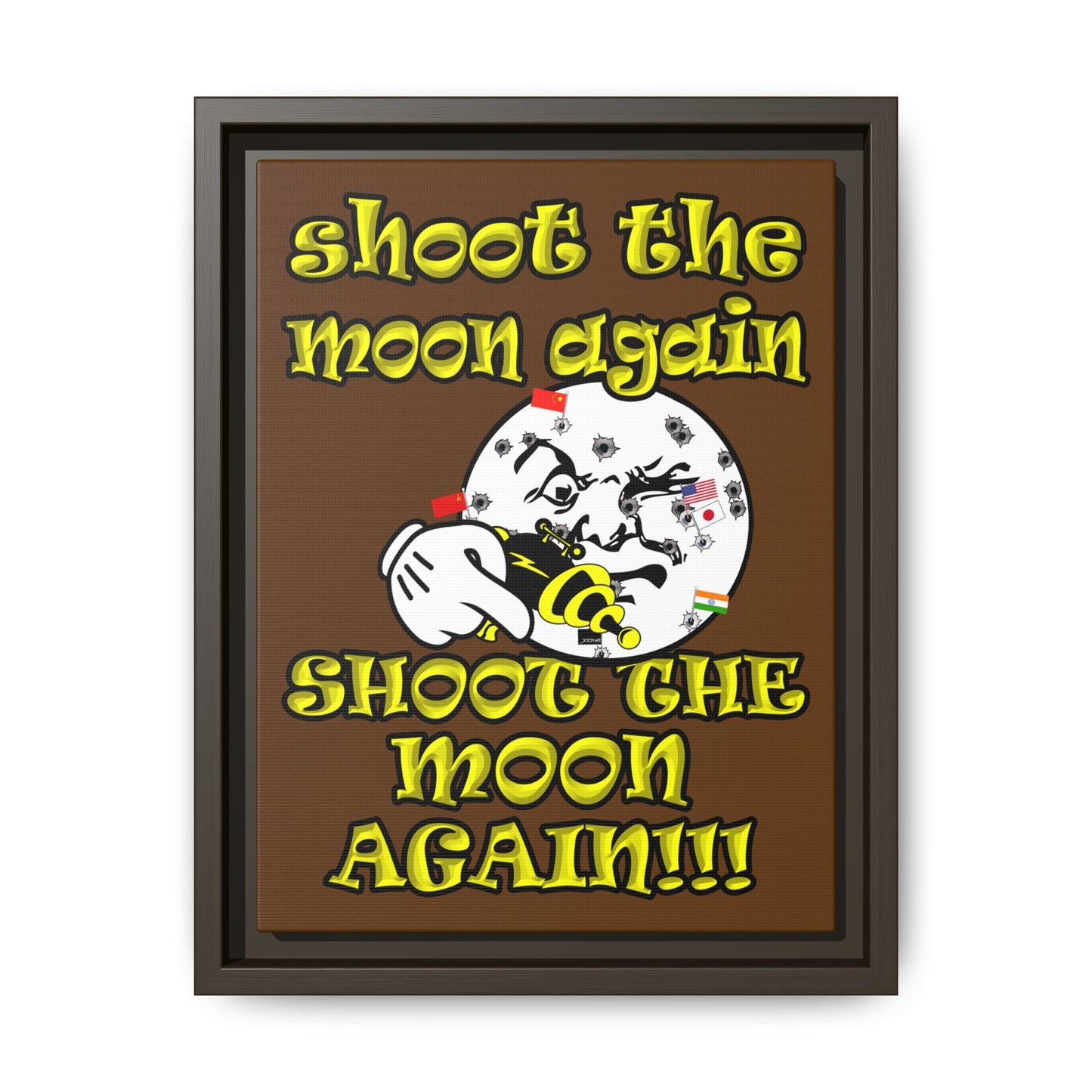 shoot the moon again - framed canvas art (brown)