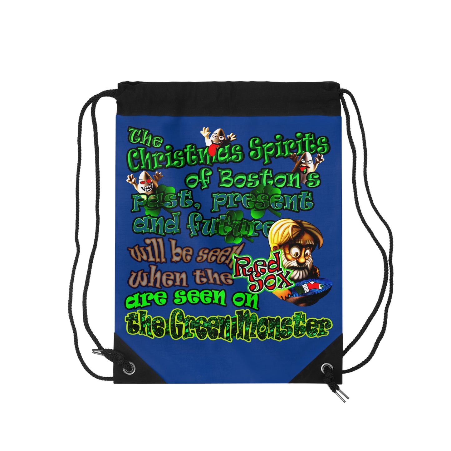christmas spirits of boston - Drawstring Bag (dark blue)
