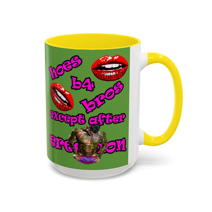 hoes b4 bros - Accent Mug (green)