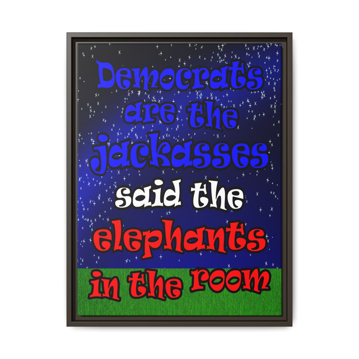 donkeys and elephants - framed canvas art ('snoops' background)