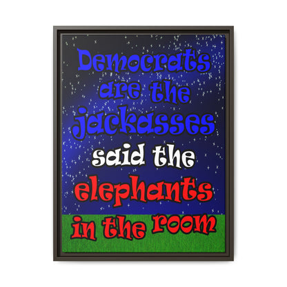 donkeys and elephants - framed canvas art ('snoops' background)