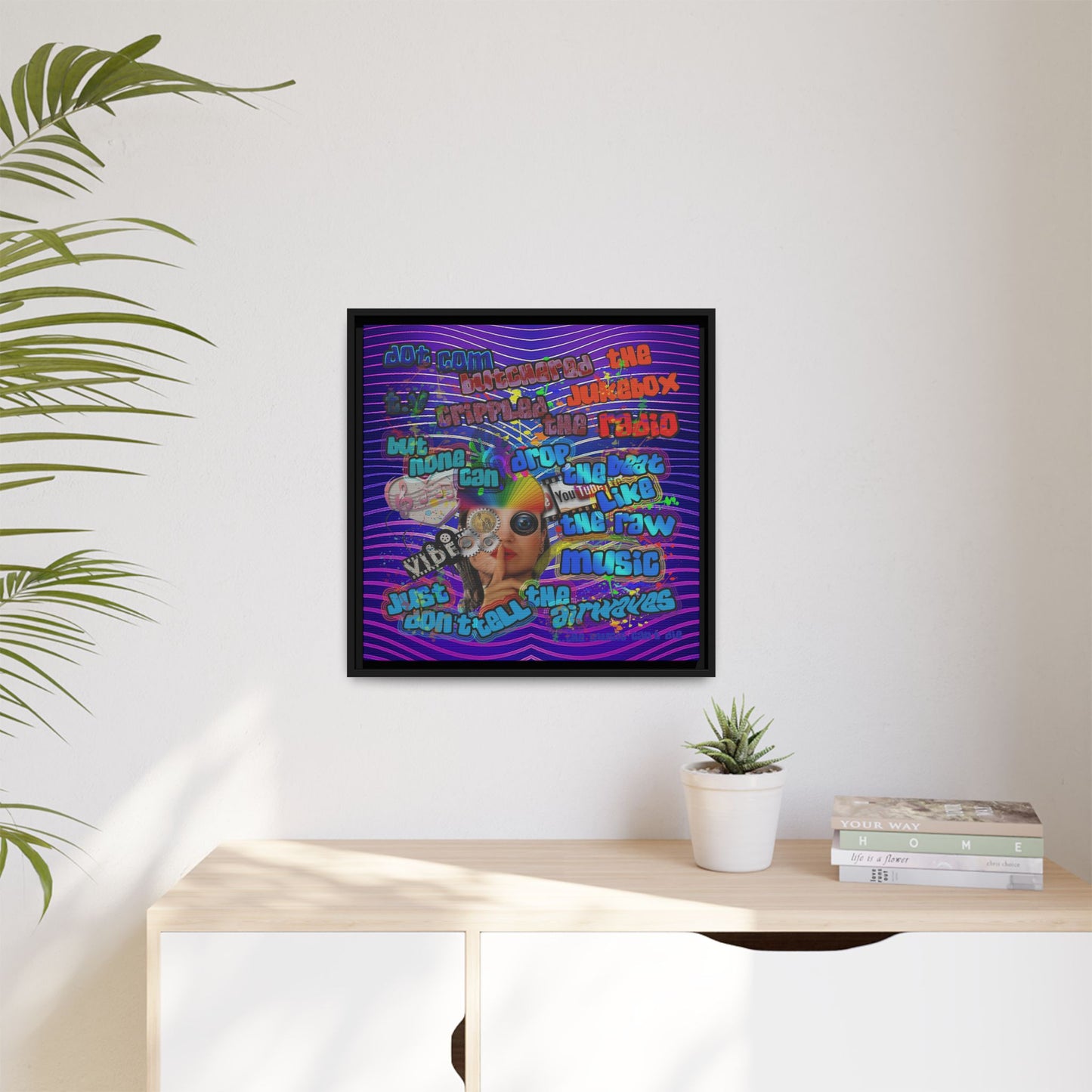 drop the beat - framed canvas art (purple wave)