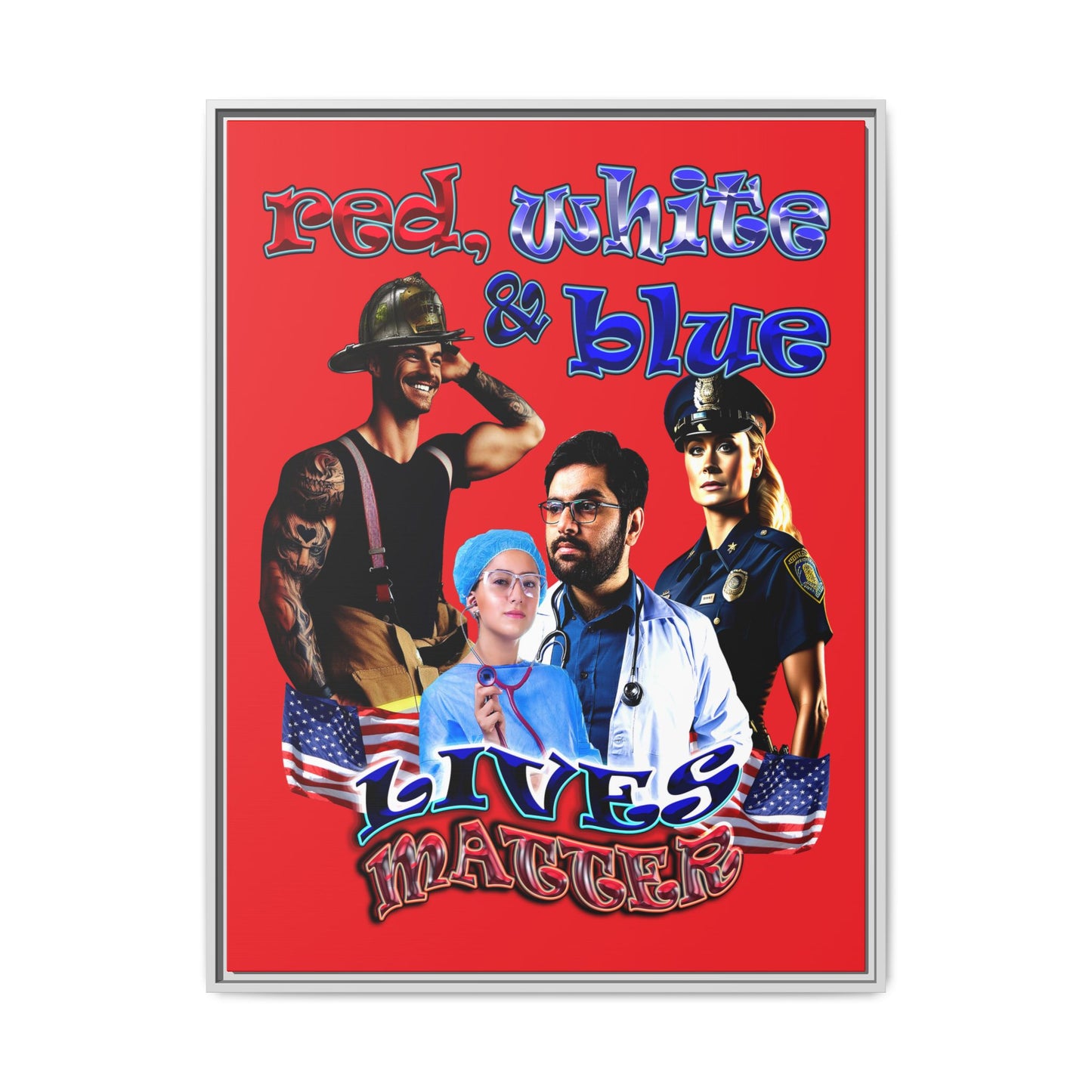 rw&b lives matter - framed canvas art (red)