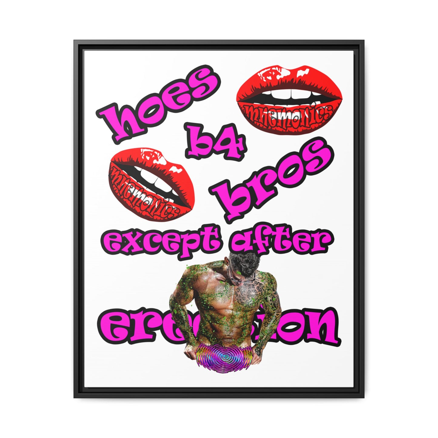 hoes b4 bros - framed canvas art (white)