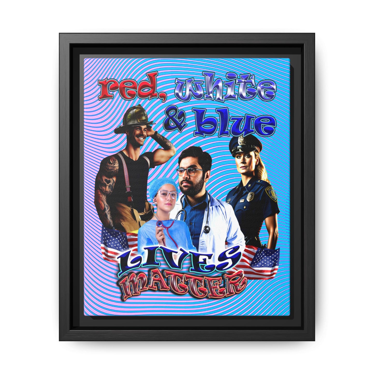 rw&b lives matter - framed canvas art (light blue-purple wave)