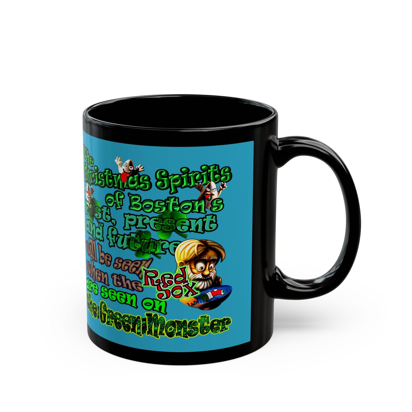 christmas spirits of boston - Black Mug (turquoise)