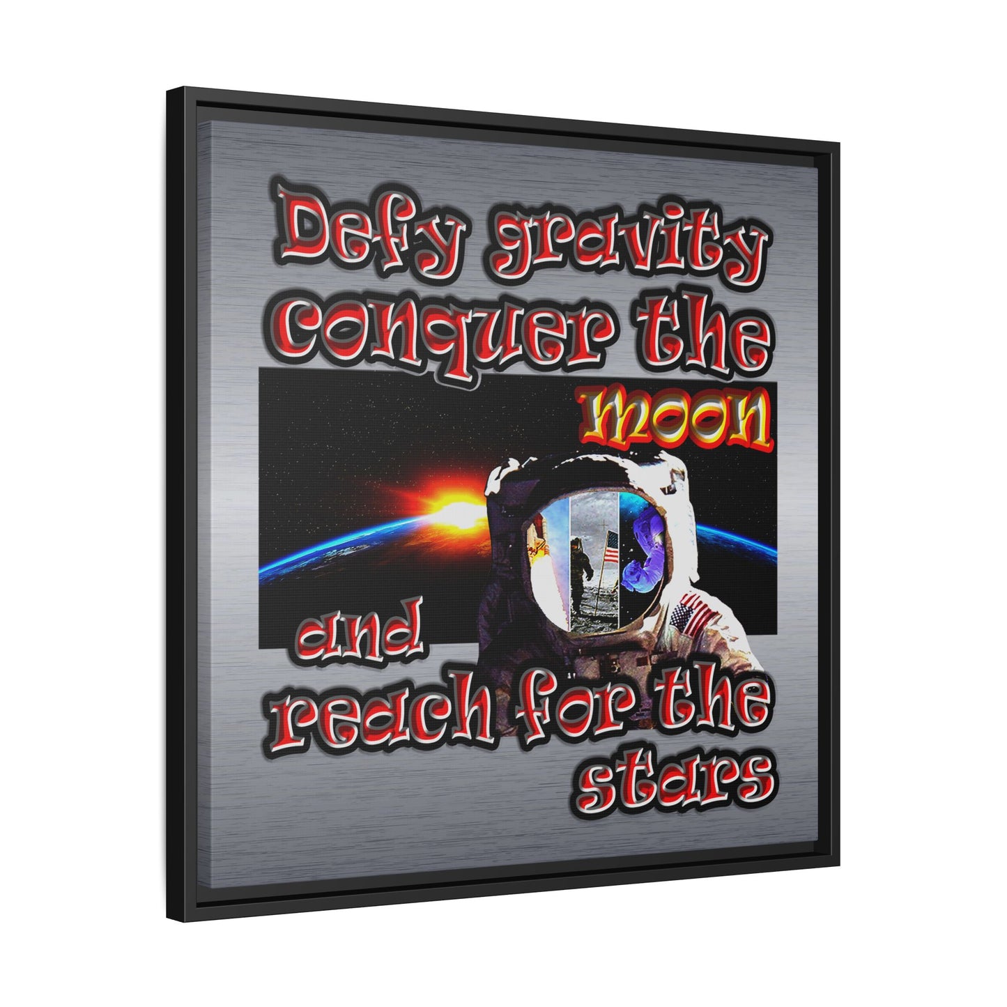 defy conquer reach - framed canvas art (brushed nickel)