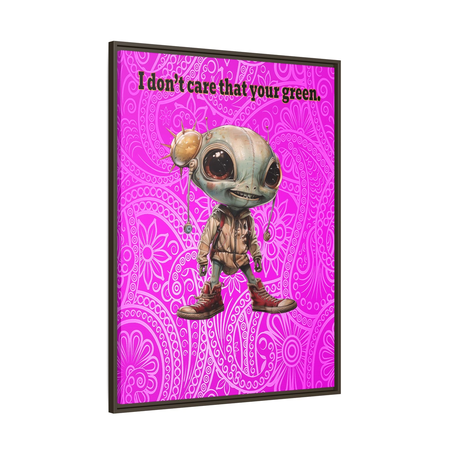 I don't care that your green - framed canvas art (pink swirl)