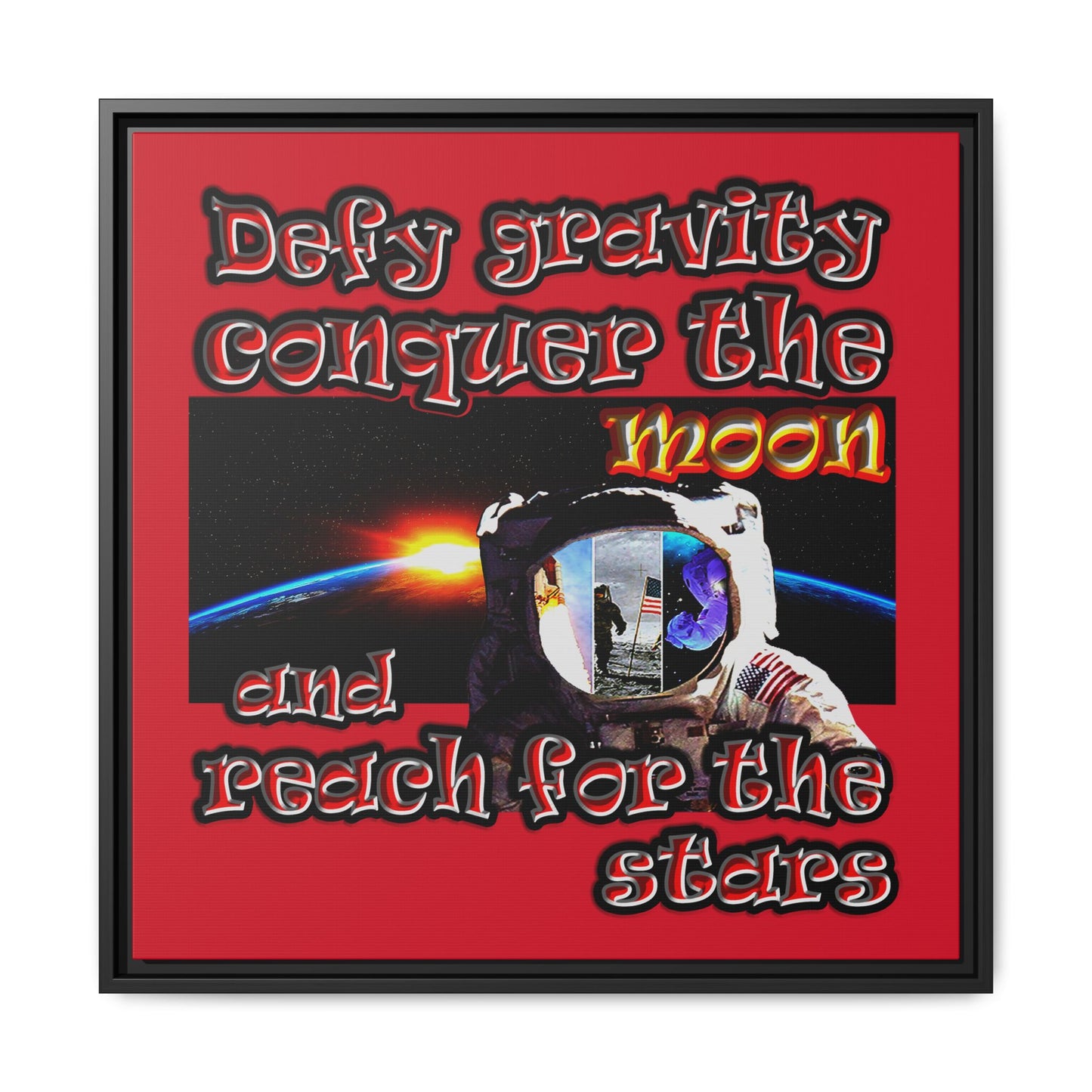 defy conquer reach - framed canvas art (dark red)
