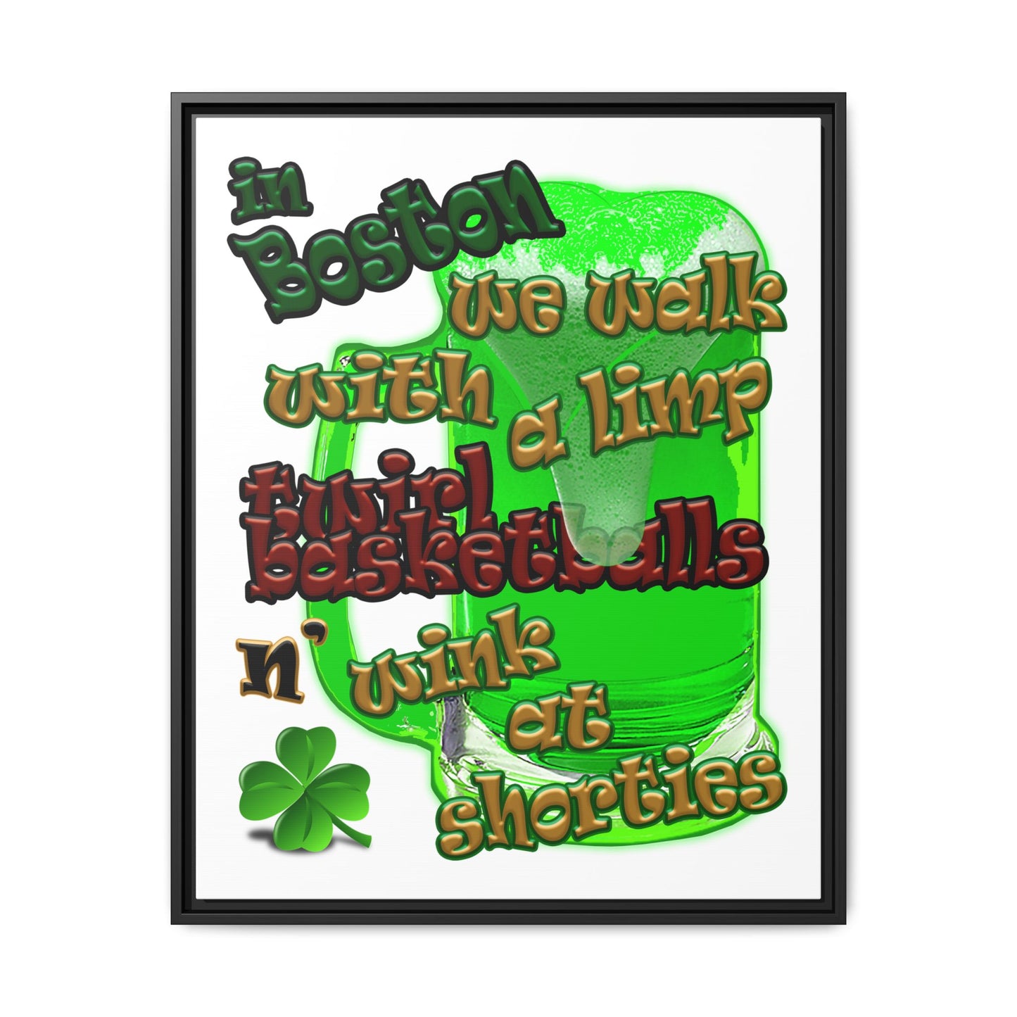 celtics logo - framed canvas art (white)