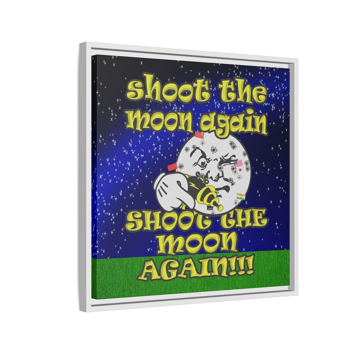 shoot the moon again - framed canvas art ('snoops' background)