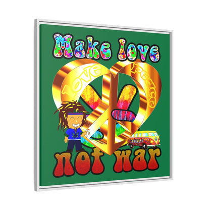 love peace - framed canvas art (dark green)