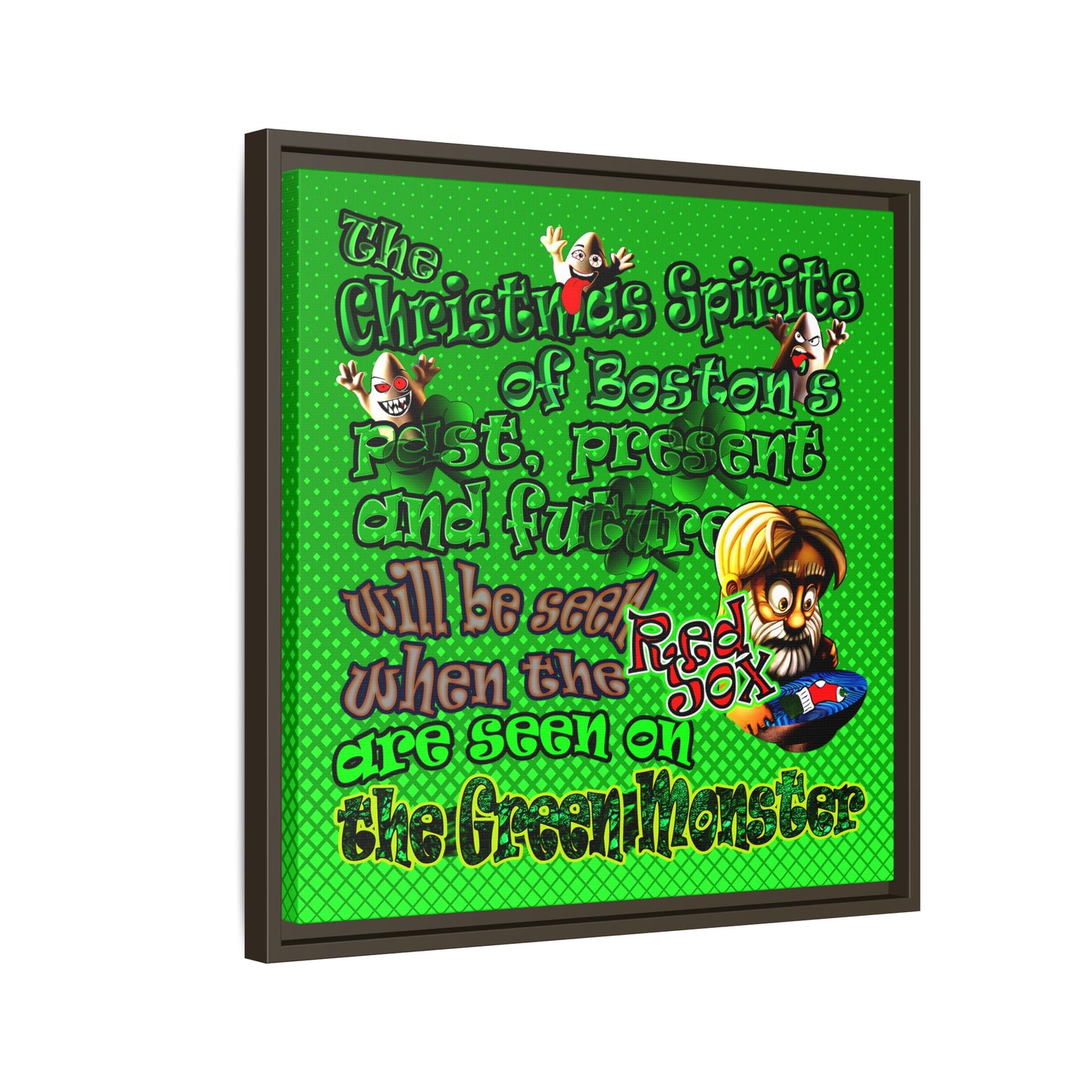 christmas spirits of boston - framed canvas art (logo green)
