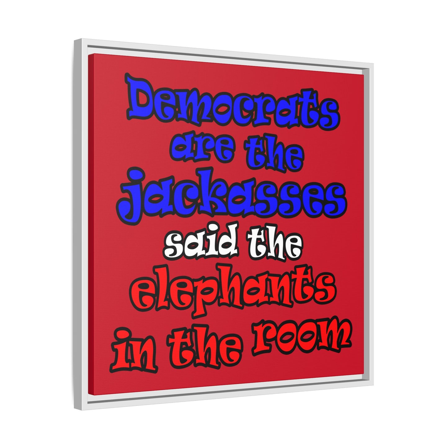 donkeys and elephants - framed canvas art (dark red)