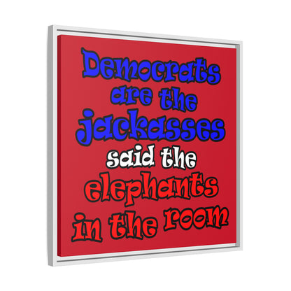 donkeys and elephants - framed canvas art (dark red)