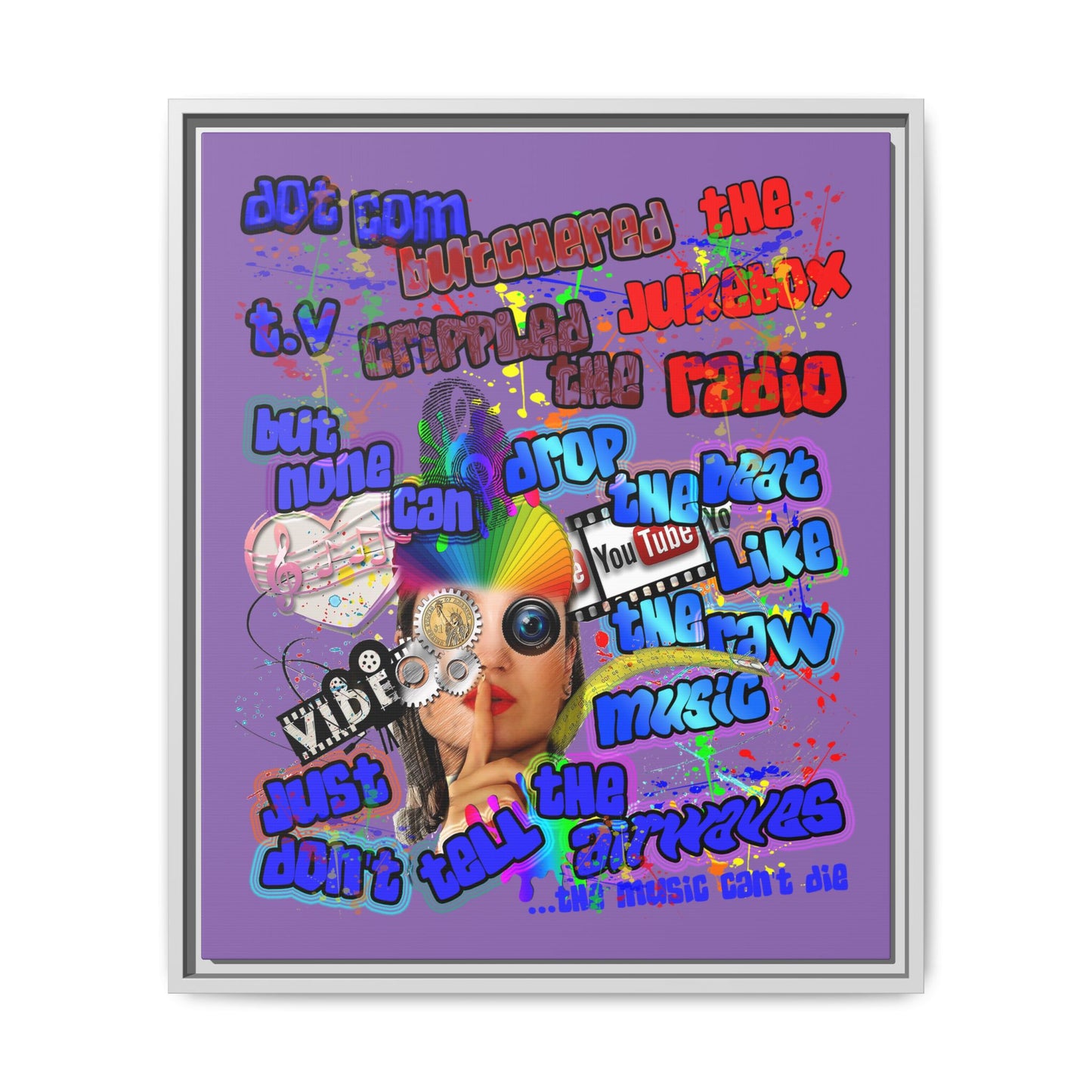 drop the beat - framed canvas art (light purple)