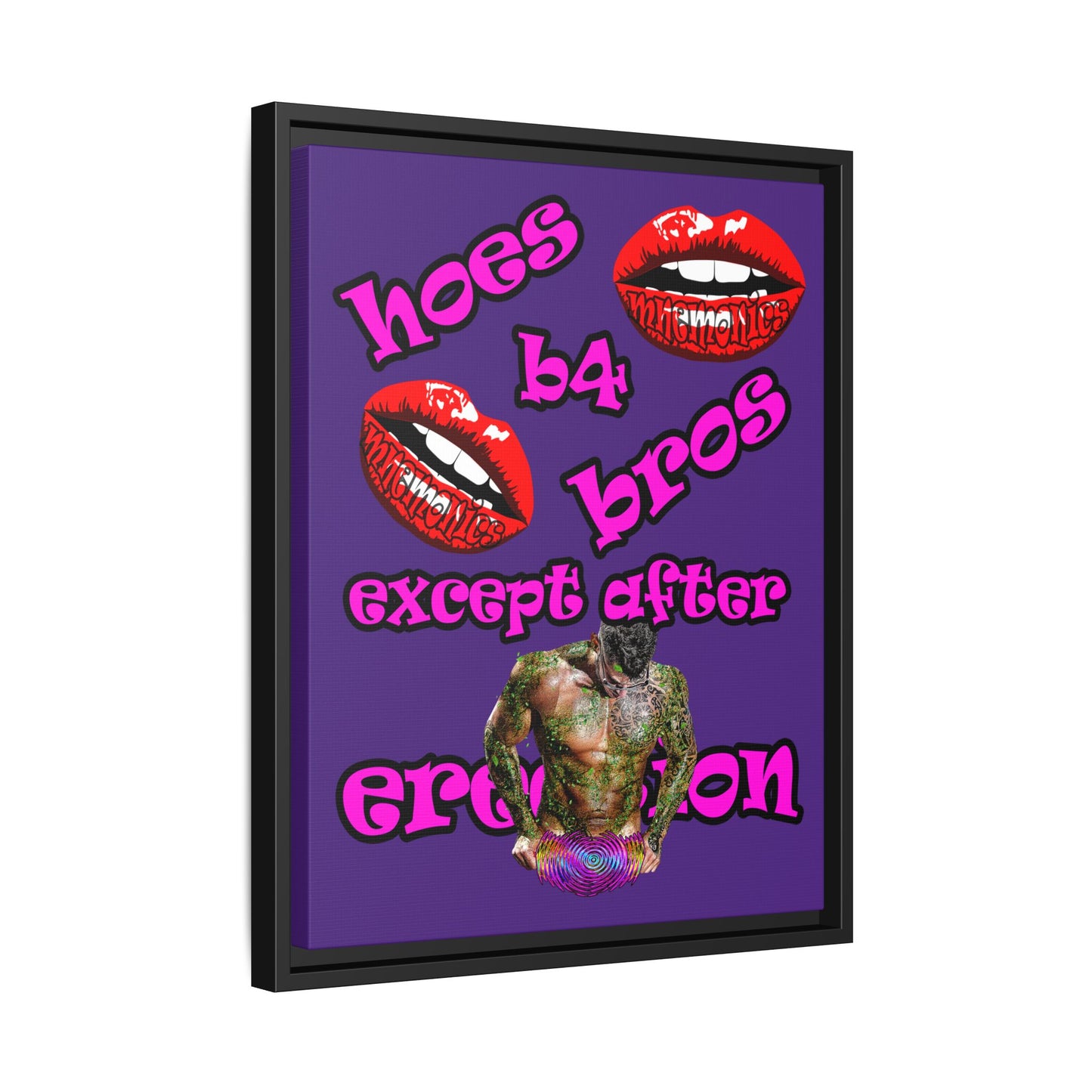 hoes b4 bros - framed canvas art (purple)