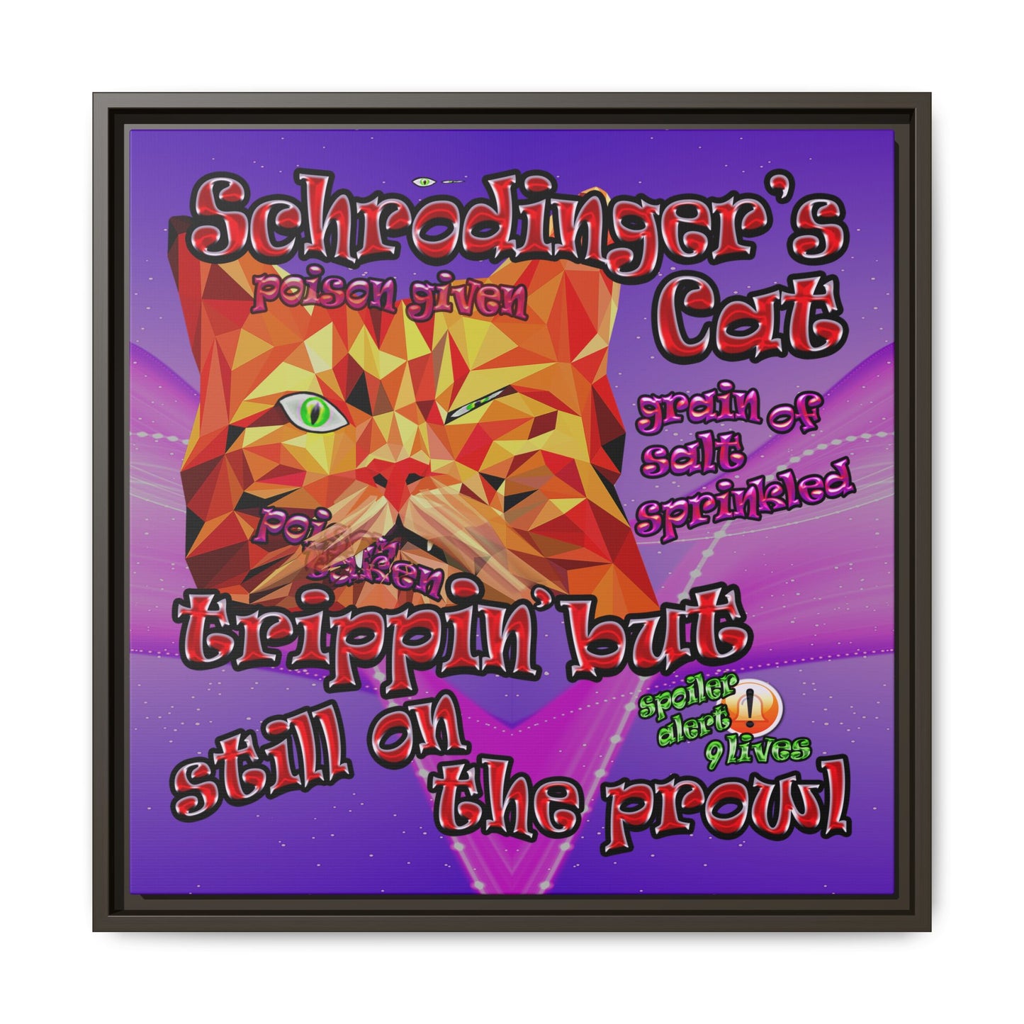 schrodinger's cat - framed canvas art (purple-pink wave)